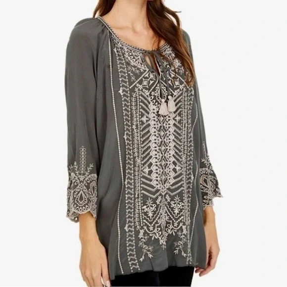 Johnny Was Gray Embroidered Tunic - Picture 2 of 8